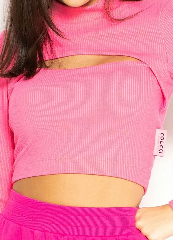 Colcci - Blusa Cropped de Malha Canelada Rosa 6