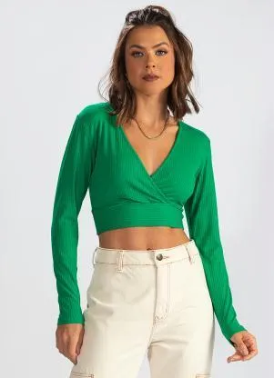 Colcci - Blusa Cropped de Malha Canelada Verde - COLCCI