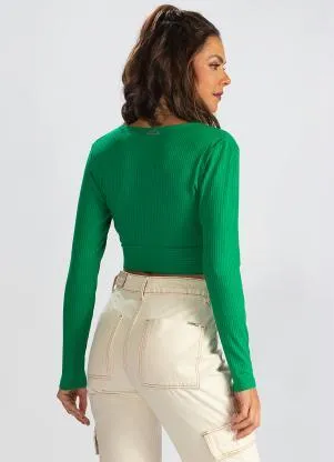 Colcci - Blusa Cropped de Malha Canelada Verde - COLCCI