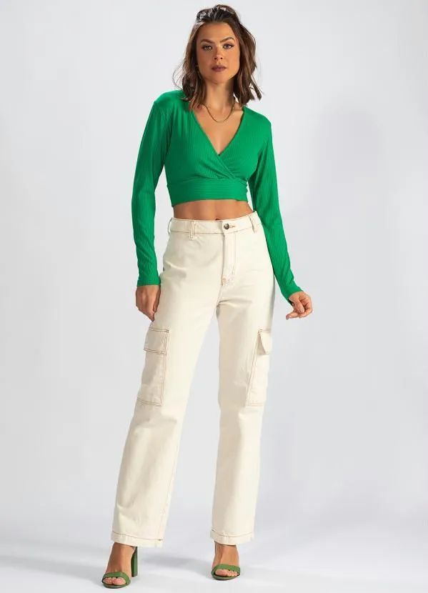 Colcci - Blusa Cropped de Malha Canelada Verde 3