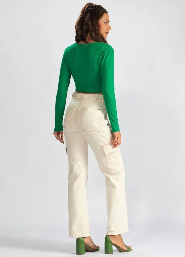 Colcci - Blusa Cropped de Malha Canelada Verde 4