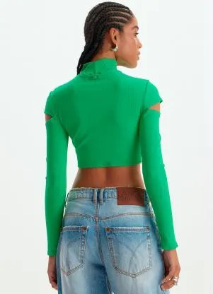 Lança Perfume - Blusa Cropped de Malha com Cut Off Verde - LANÇA PERFUME