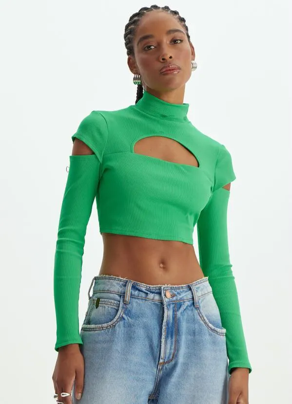 Lança Perfume - Blusa Cropped de Malha com Cut Off Verde