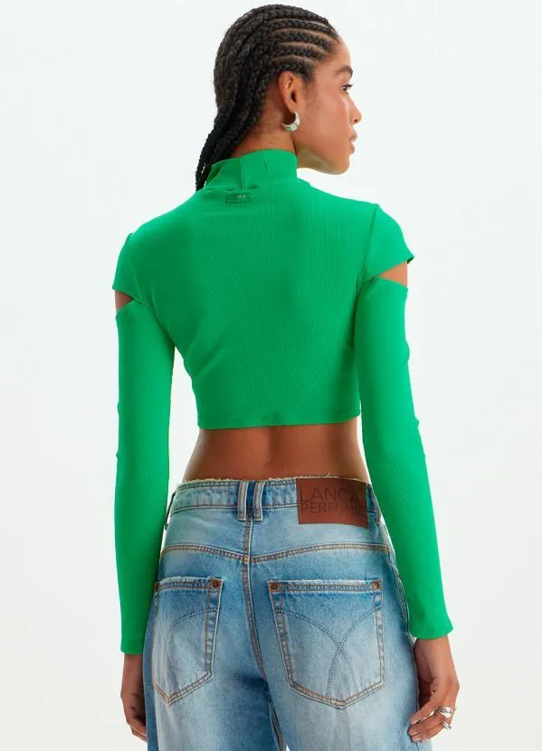 Lança Perfume - Blusa Cropped de Malha com Cut Off Verde 2