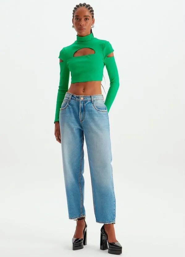 Lança Perfume - Blusa Cropped de Malha com Cut Off Verde 4