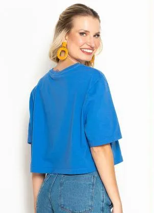 Maria Filó - Blusa Cropped de Malha Yin Yang Azul - MARIA FILÓ