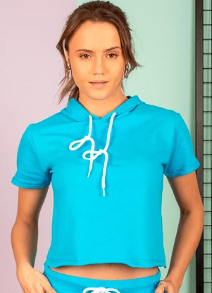 Hiatto Confecção - Blusa Cropped de Moletinho Azul - HIATTO CONFECÇÃO
