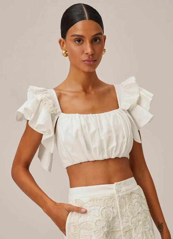 Lança Perfume - Blusa Cropped de Tricoline com Babados Branco