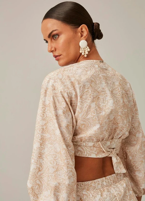 Lança Perfume - Blusa Cropped de Tricoline com Bordado Bege 2