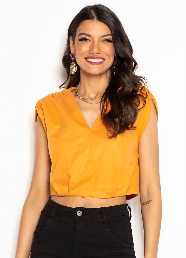 Dzarm - Blusa Cropped de Tricoline Laranja