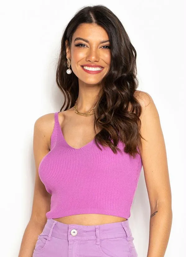 Hering - Blusa Cropped de Tricot Lilás