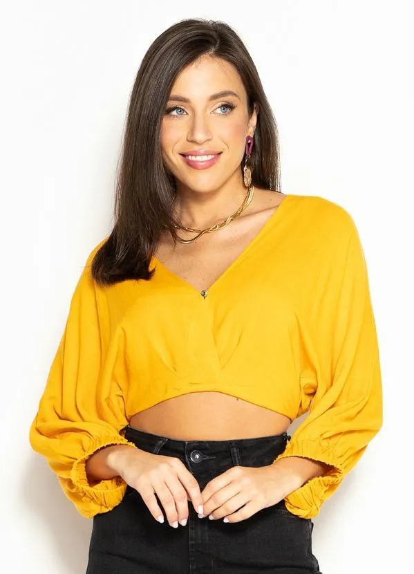 Blusa Cropped de Viscose Amarelo Colcci