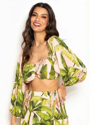 Farm - Blusa Cropped de Viscose Banana Verde - FARM