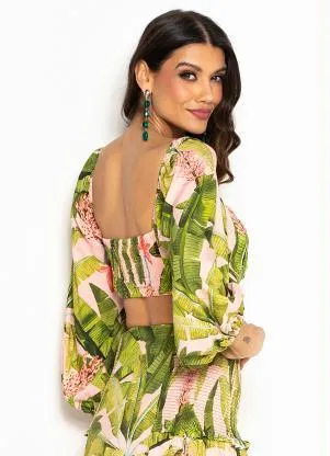 Farm - Blusa Cropped de Viscose Banana Verde - FARM