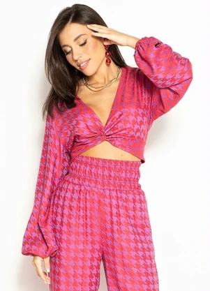 Colcci - Blusa Cropped de Viscose Jacquard Rosa - COLCCI