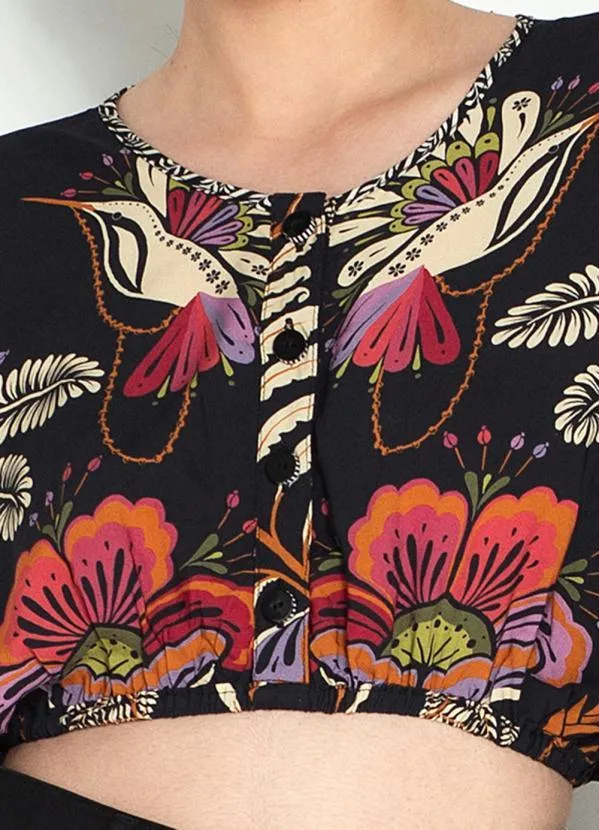 Farm - Blusa Cropped de Viscose Jardim Clássico Preto 6