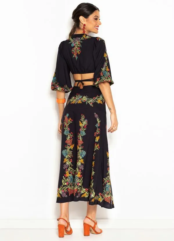 Farm - Blusa Cropped de Viscose Louise Floral Preto 4