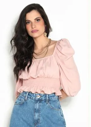 Colcci - Blusa Cropped de Viscose Rosa - COLCCI
