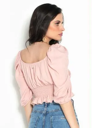 Colcci - Blusa Cropped de Viscose Rosa - COLCCI