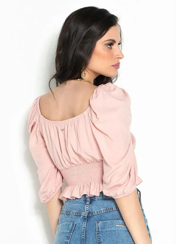 Colcci - Blusa Cropped de Viscose Rosa 2