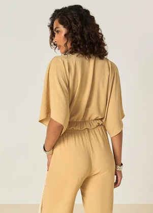 Elegance - Blusa Cropped Decote Profundo com Ajuste Bege - ELEGANCE