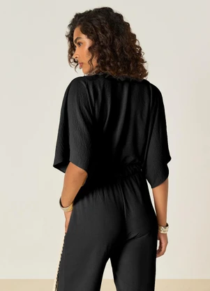 Elegance - Blusa Cropped Decote Profundo com Ajuste Preto - ELEGANCE