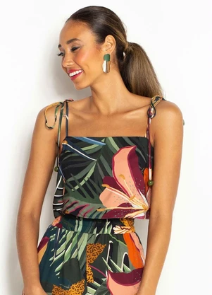 Farm - Blusa Cropped Dupla Face Floresta Viva Preto - FARM