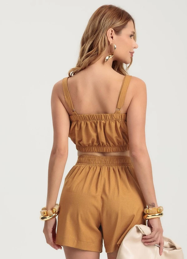 Gris - Blusa Cropped em Linho Marrom 2