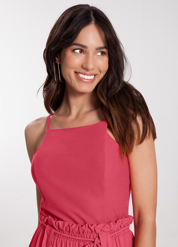 Lunender - Blusa Cropped em Malha com Decote Reto Rosa