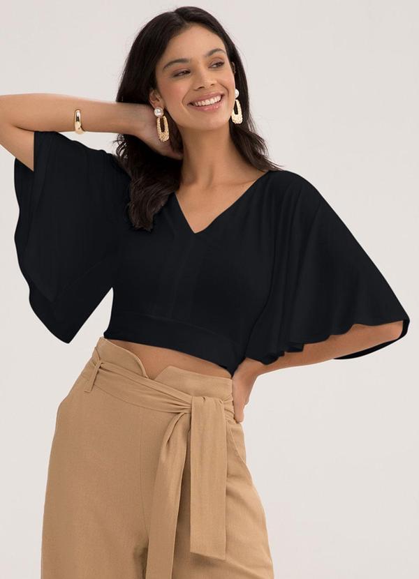 Lunender - Blusa Cropped em Malha Preto