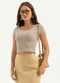 Cativa - Blusa Cropped em Malha Texturizada Marrom Claro - variação: Marrom Claro