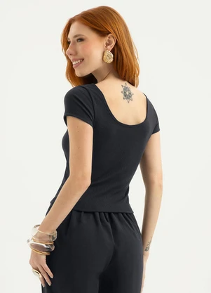 Cativa - Blusa Cropped em Malha Texturizada Preto - CATIVA