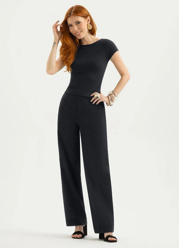 Cativa - Blusa Cropped em Malha Texturizada Preto 3