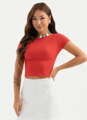 Cativa - Blusa Cropped em Malha Texturizada Vermelho - CATIVA