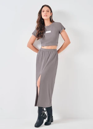 Sofie - Blusa Cropped em Moletinho Cinza - SOFIE