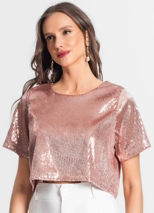 Endless - Blusa Cropped em Paetê Rose Gold - ENDLESS
