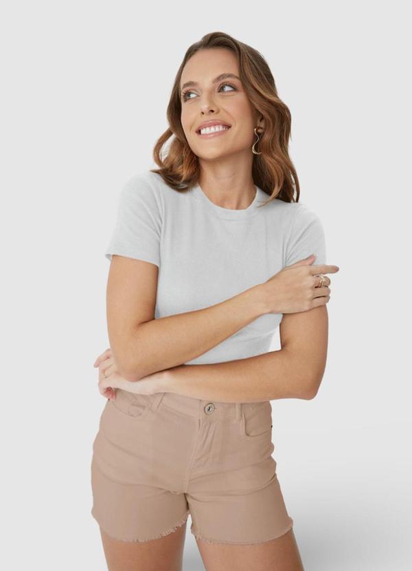 Malwee - Blusa Cropped em Ribana Branco