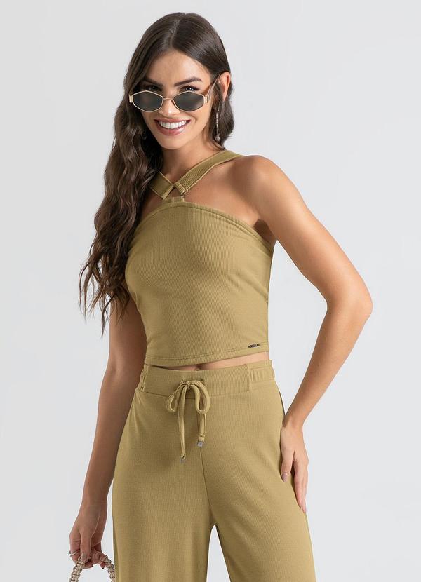 Cativa - Blusa Cropped em Tecido Texturizado Caramelo