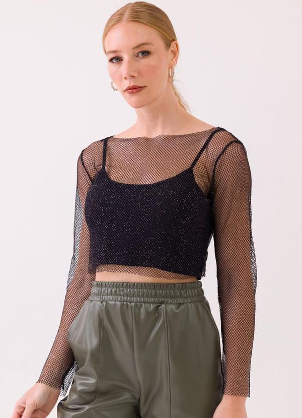 Cess - Blusa Cropped em Tela Bela Preto