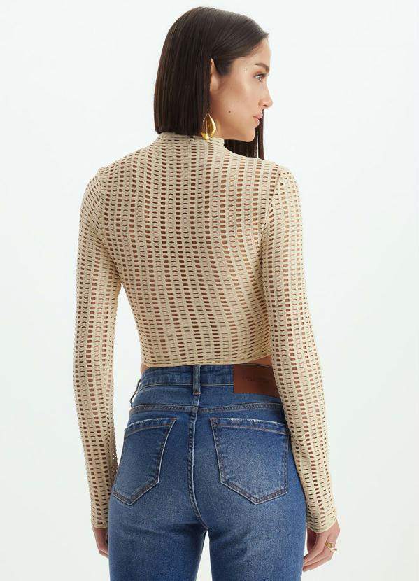 Lança Perfume - Blusa Cropped em Tela Gola Alta Bege 2