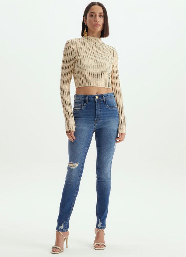 Lança Perfume - Blusa Cropped em Tela Gola Alta Bege 3