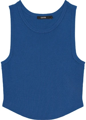 Enfim - Blusa Cropped em Tricô Azul - ENFIM