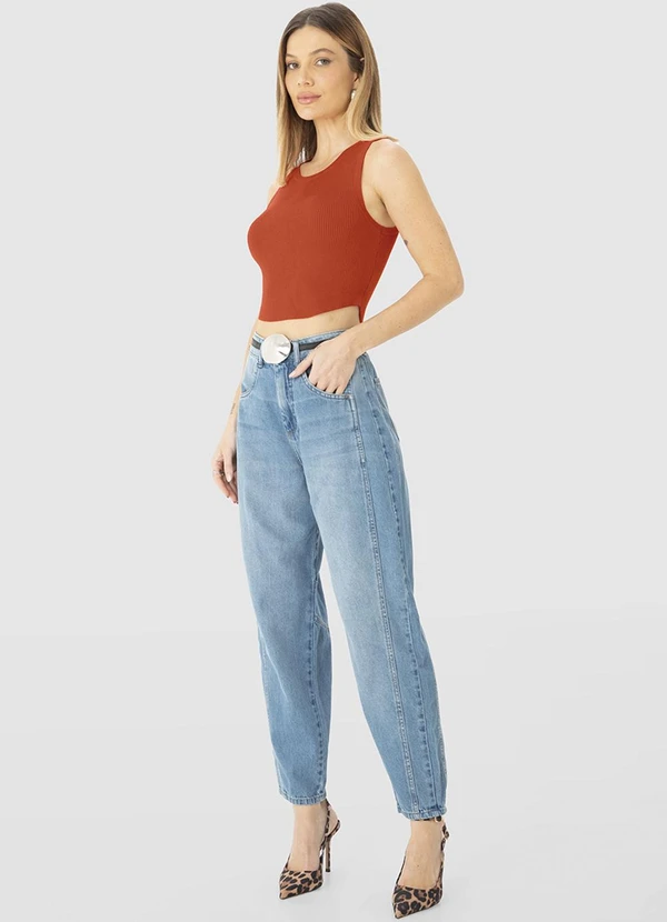 Enfim - Blusa Cropped em Tricô Laranja 2