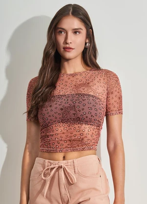 Sofie - Blusa Cropped em Tule Estampado - SOFIE