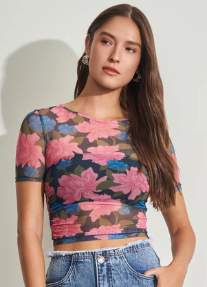 Sofie - Blusa Cropped em Tule Estampado - SOFIE