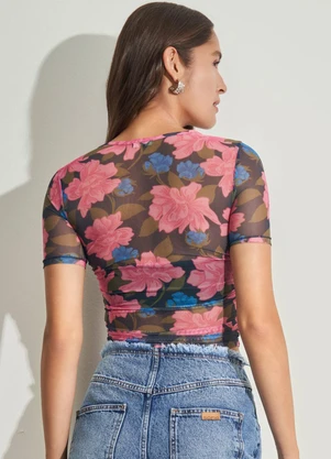 Sofie - Blusa Cropped em Tule Estampado - SOFIE
