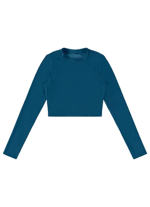 Enfim - Blusa Cropped em Veludo Azul - ENFIM