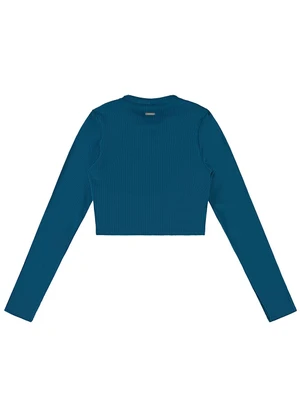 Enfim - Blusa Cropped em Veludo Azul - ENFIM
