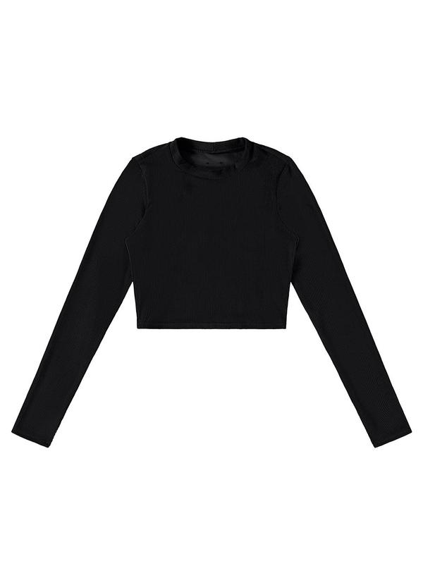 Enfim - Blusa Cropped em Veludo Preto