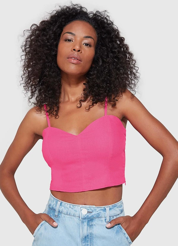 Enfim - Blusa Cropped em Viscolinho Rosa